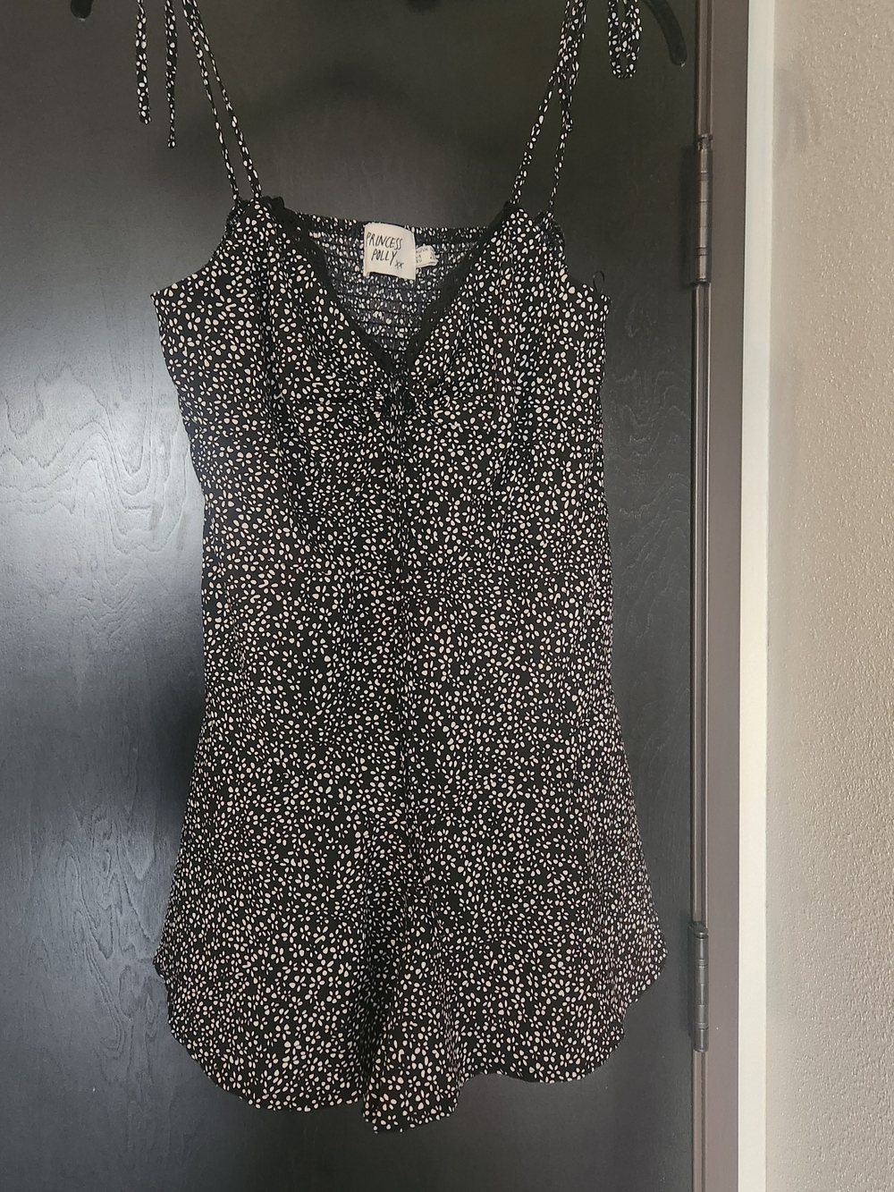 Princess Polly Black Mini Dress with White Dot Print